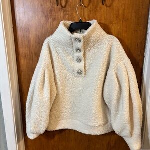 Express Cream Button-Up Cowl Neck Sweater